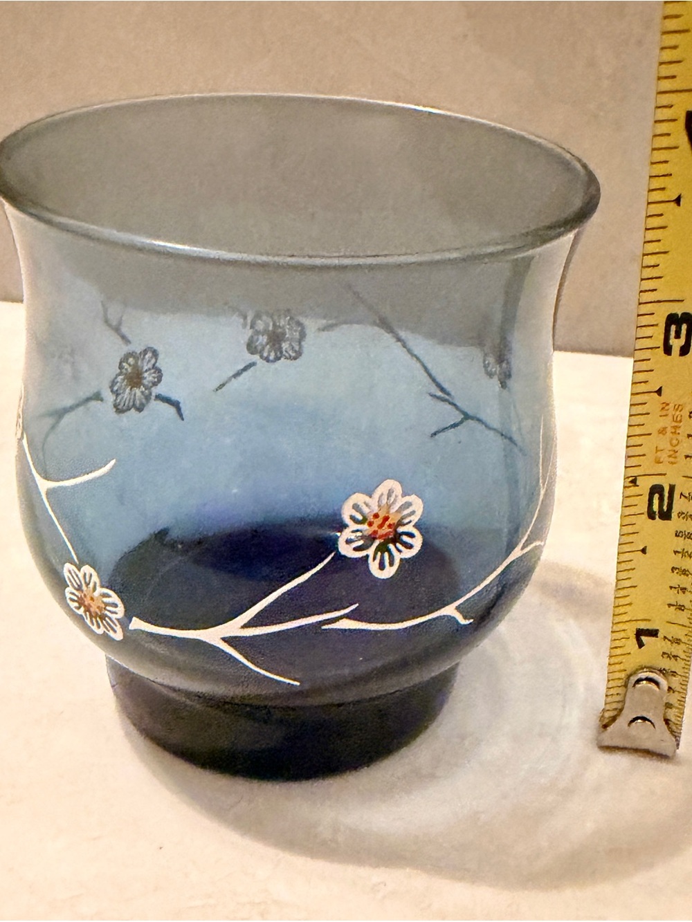 Vintage Libbey Smokey Blue Dogwood Floral Low Ball Glasses Set of Six Excellent - Picture 5 of 6